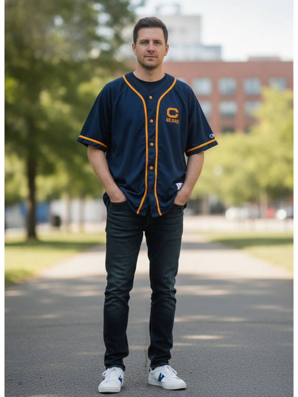 Champion 2XL Navy Blue C Bears Button-Up Shirt